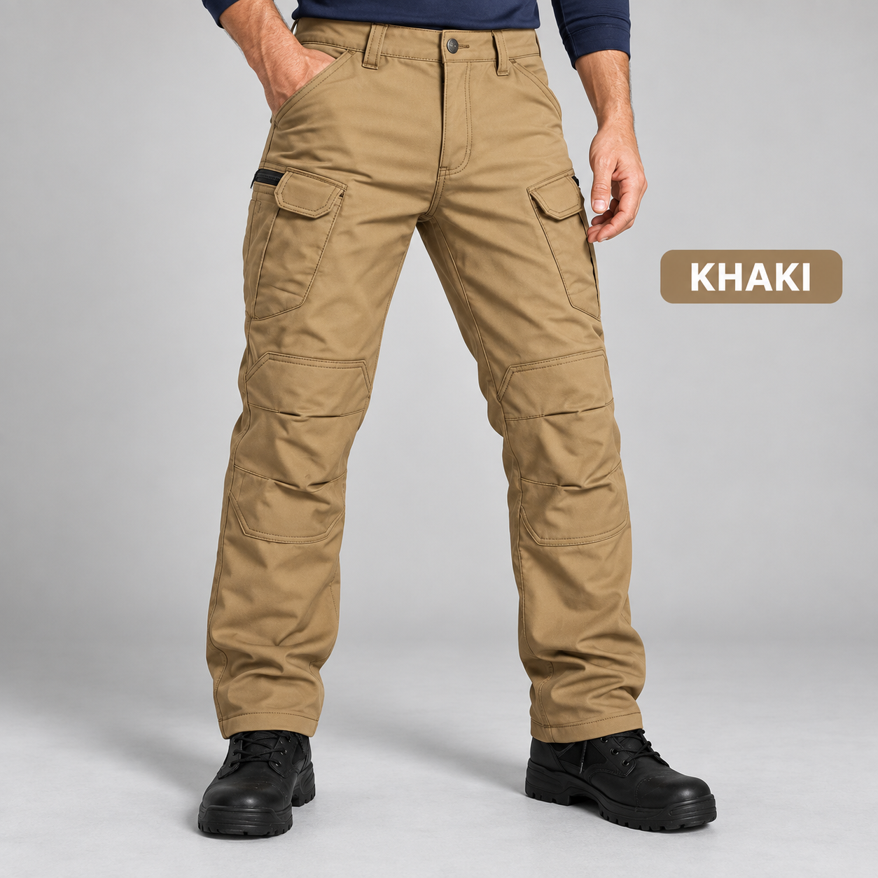 Khaki men's functional cargo pants