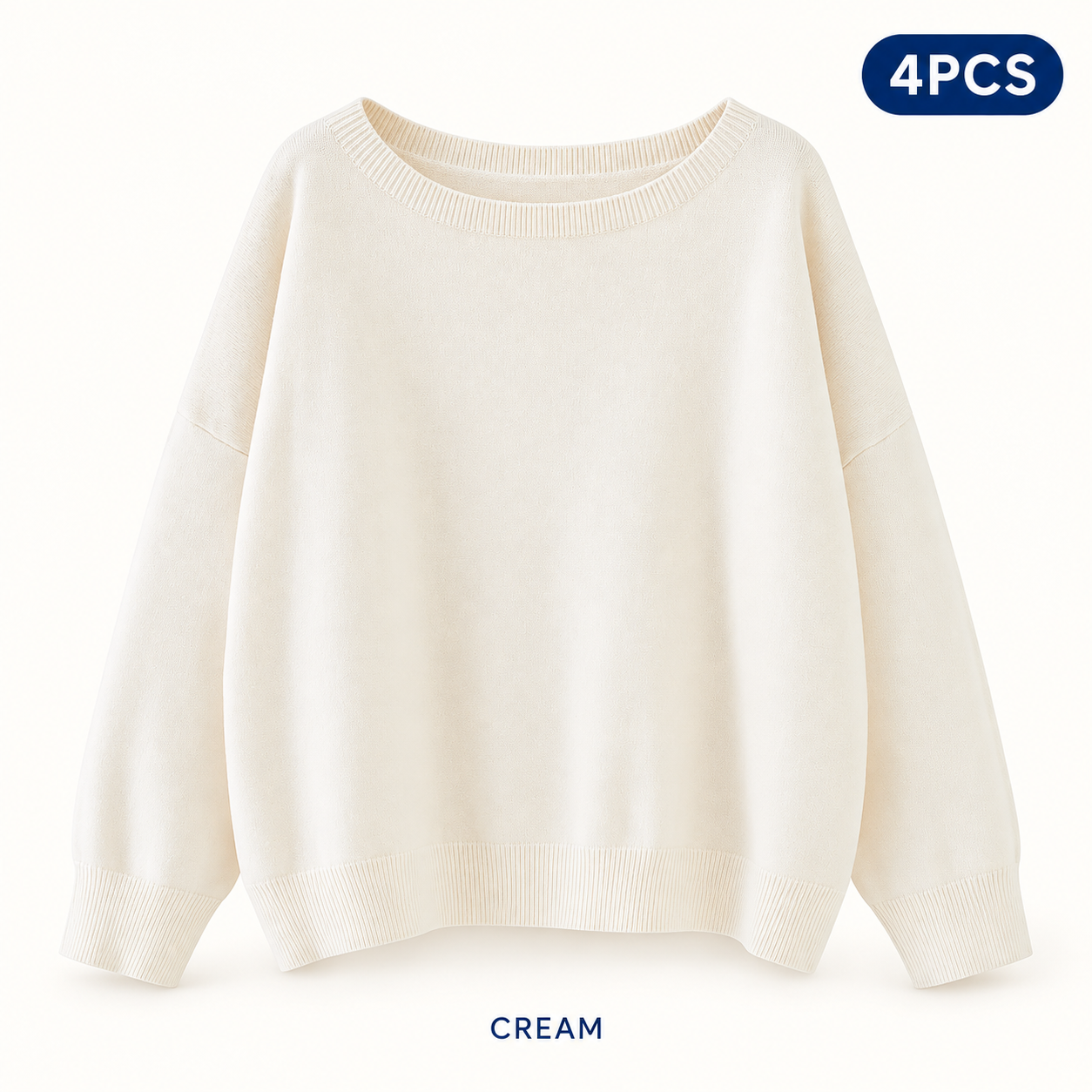 Cream same-color 4PCS women’s scoop-neck sweater pack