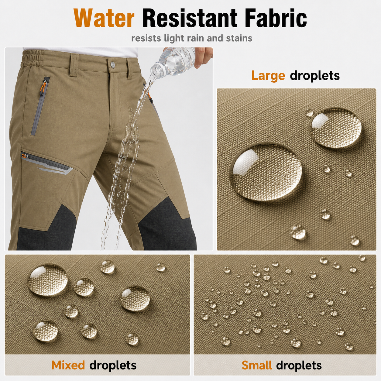 Water-resistant fabric resists light rain and stains