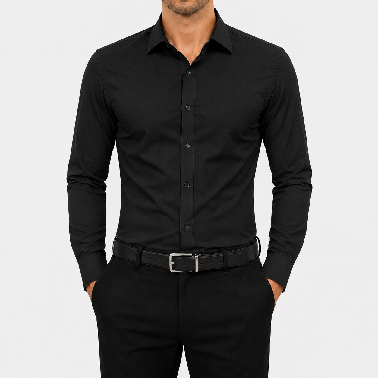 Black men's stretch dress shirt