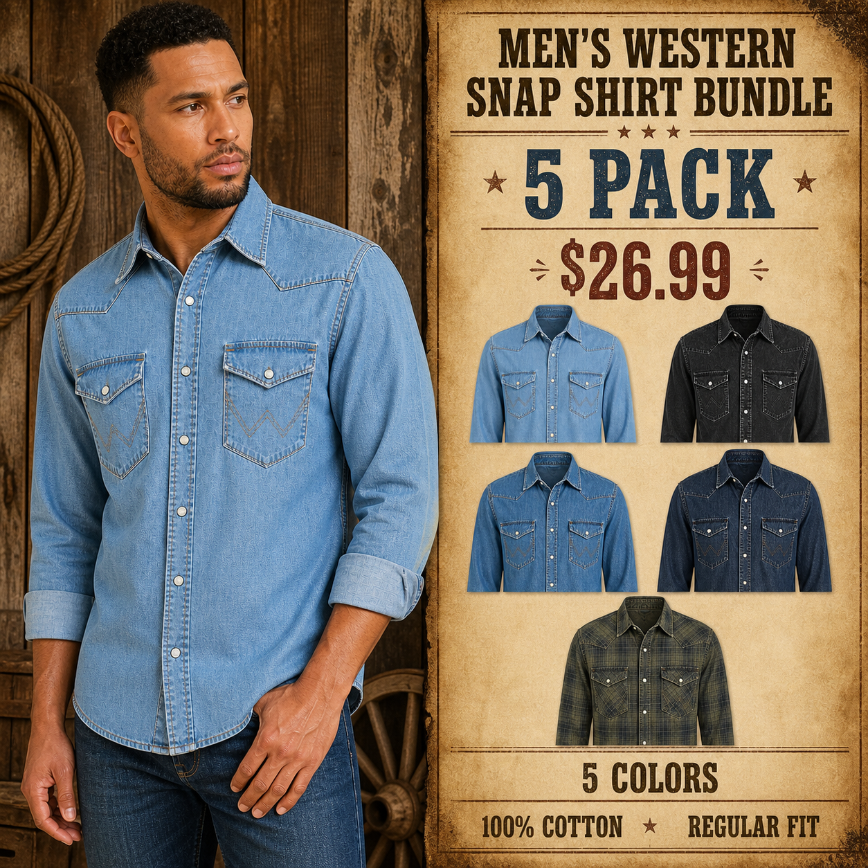 Mixed 5Pack men's western snap shirt bundle