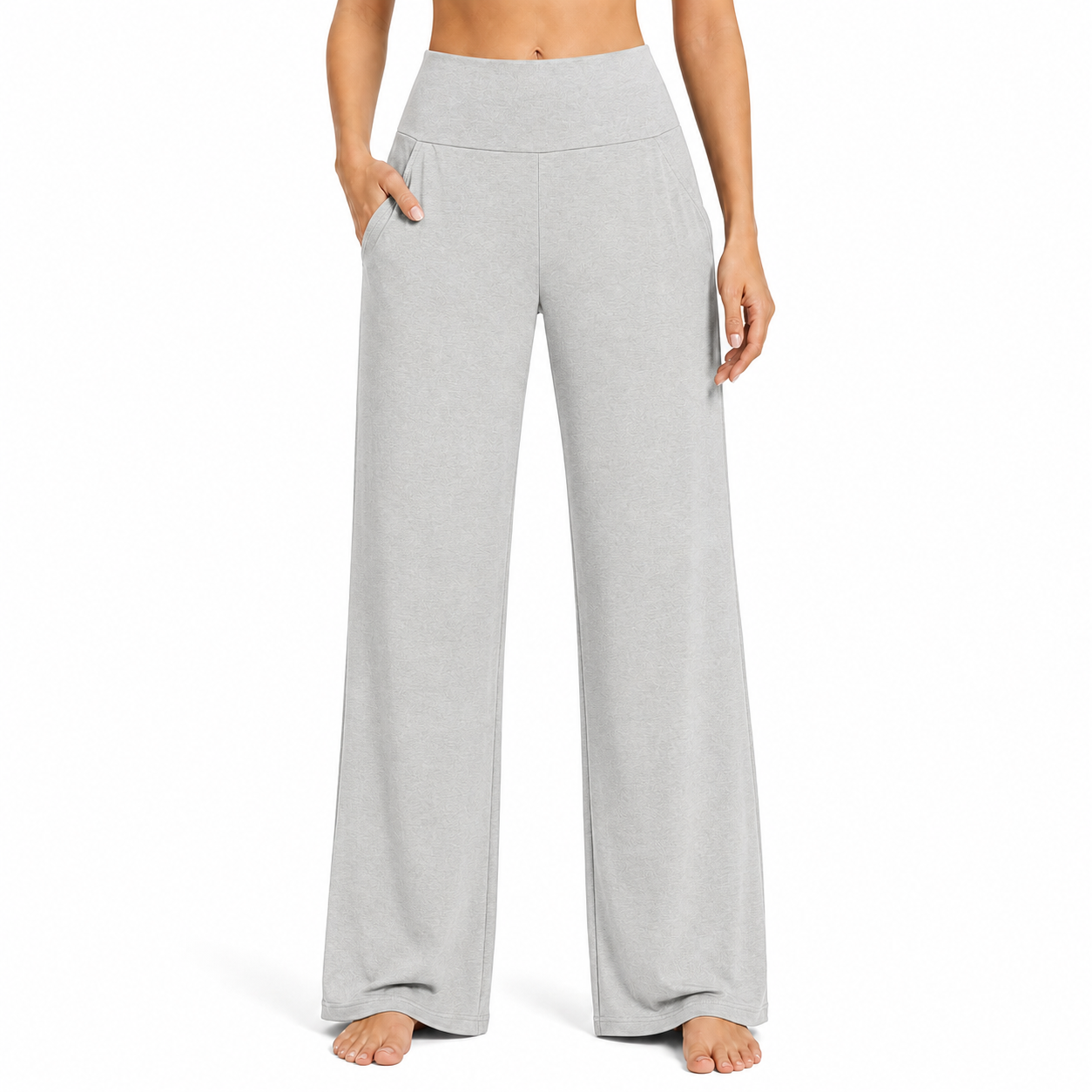 Light Heather Grey high-waist wide-leg casual pants