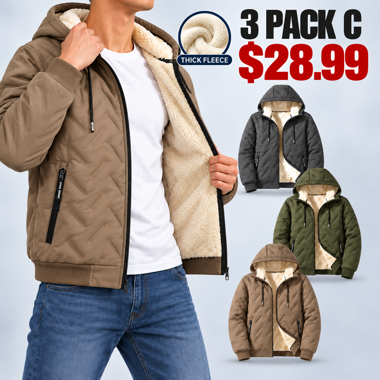 Men's Hooded Full-Zip Fleece-Lined Jacket | Regular & Thick Fleece