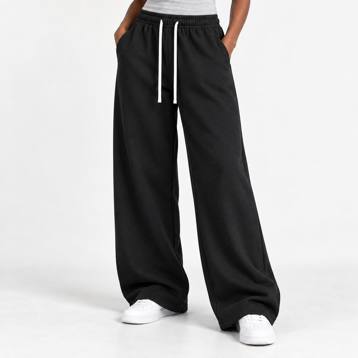 Black wide-leg sweatpants