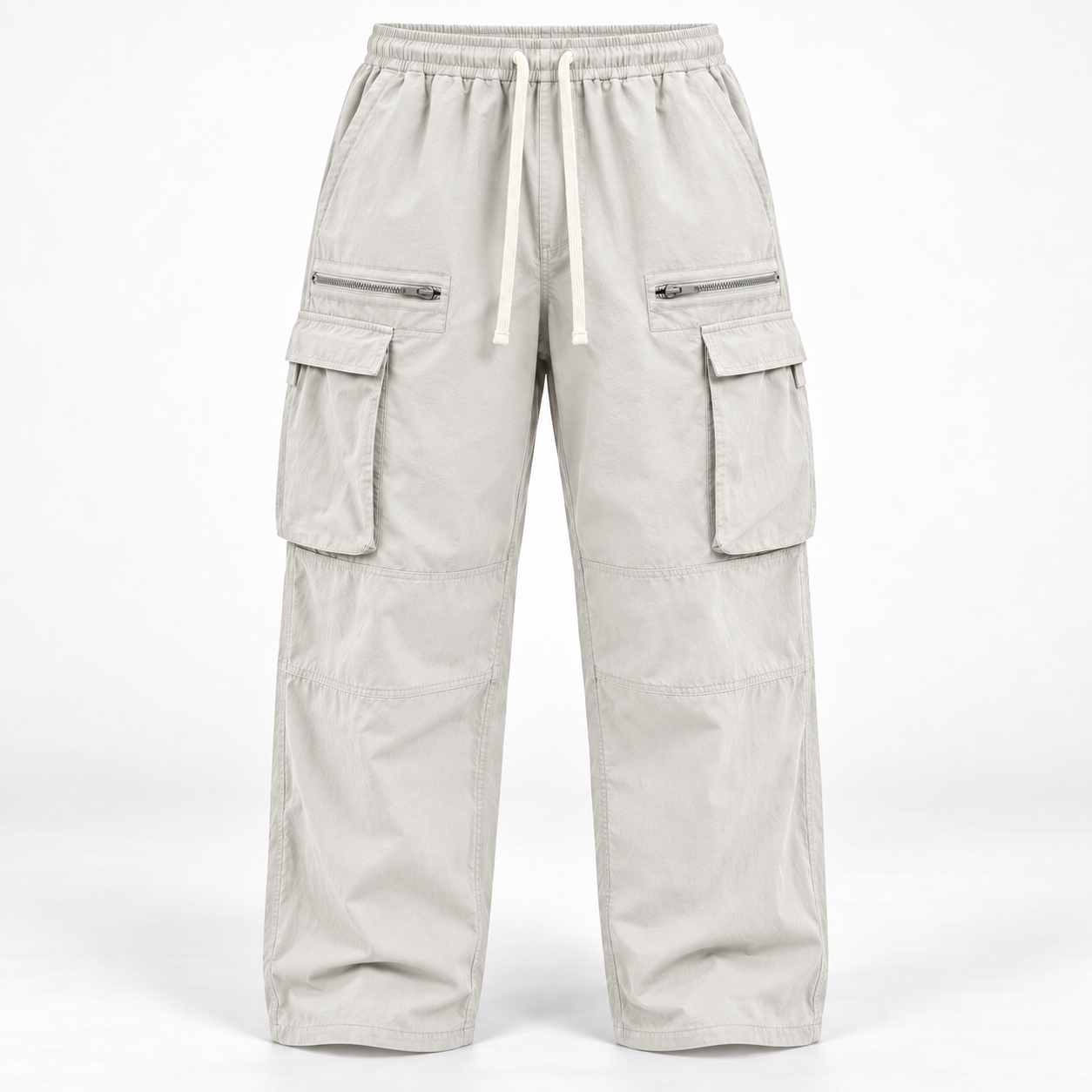 Cloud White loose-fit drawstring cargo pants, front product view