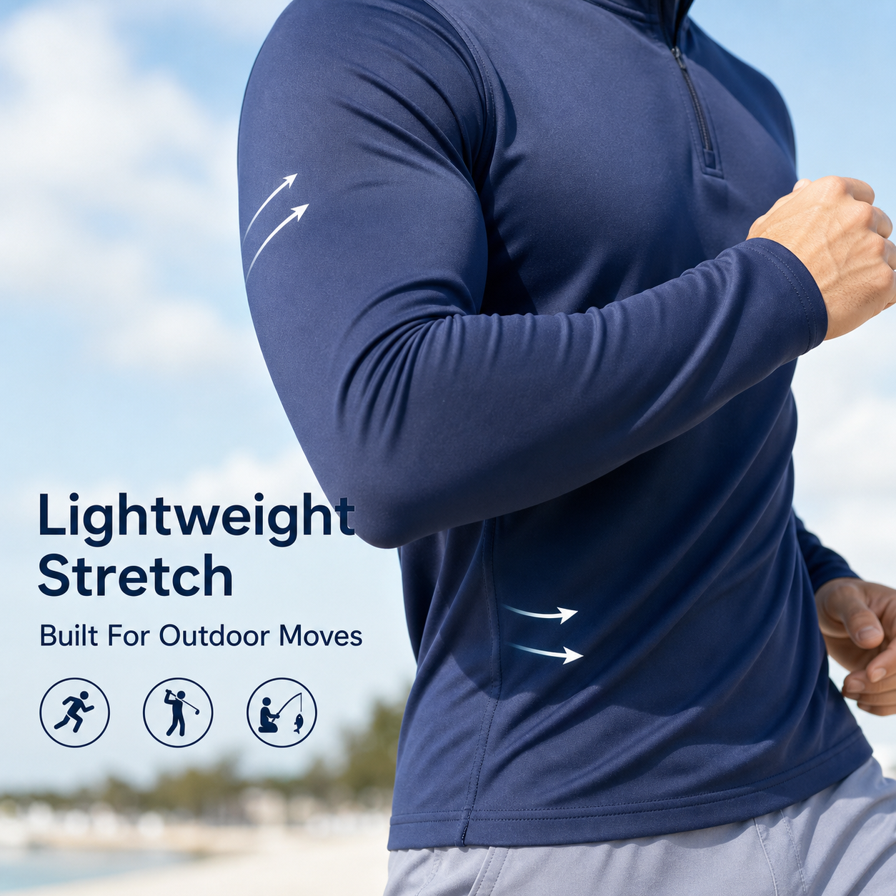 Lightweight stretch comfort detail for outdoor movement