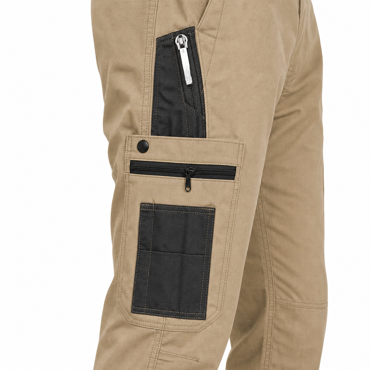 Tactical pants side zipper pocket close-up