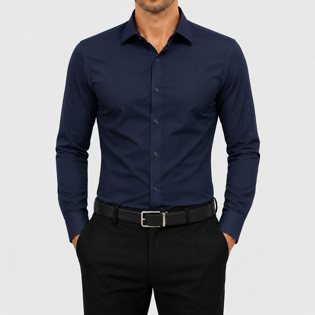 Navy men's stretch dress shirt