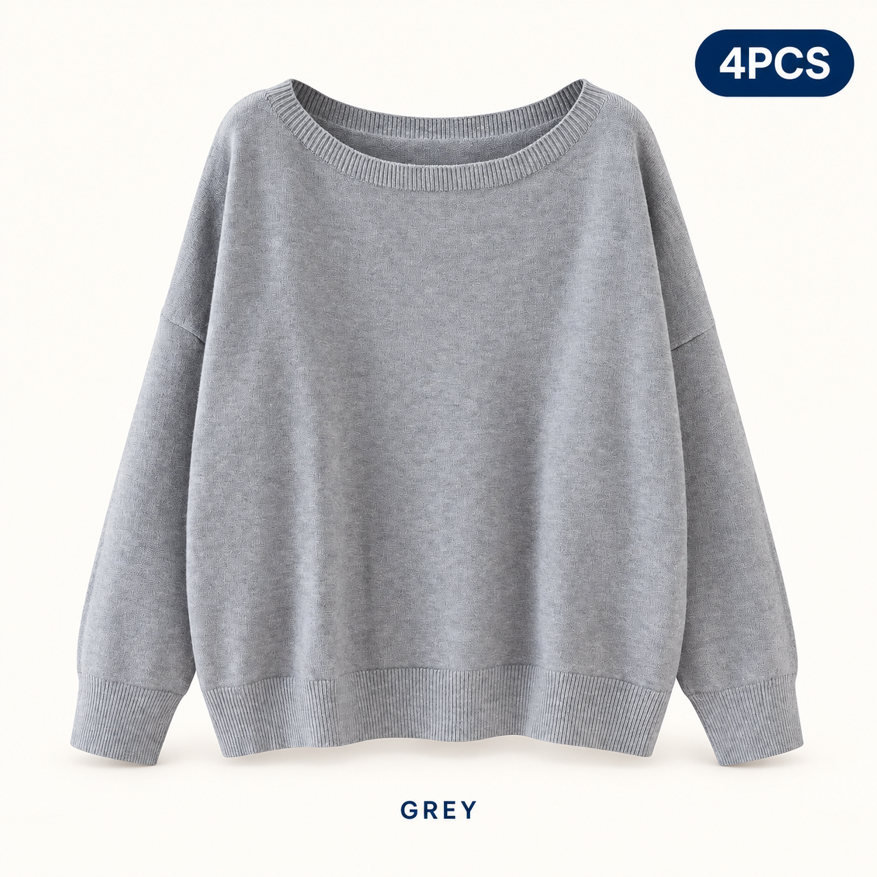 Grey same-color 4PCS women’s scoop-neck sweater pack