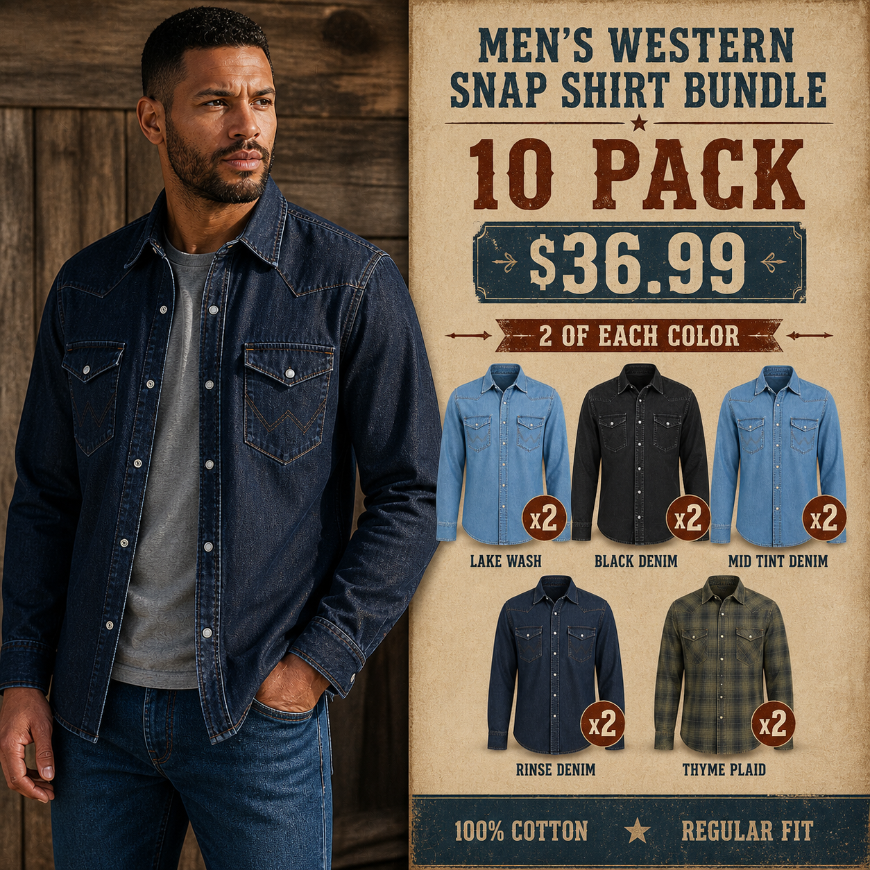 Mixed 10Pack men's western snap shirt bundle