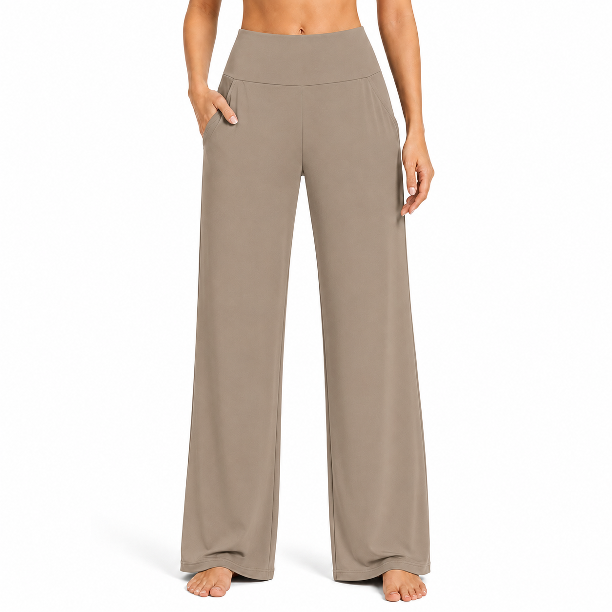 Taupe high-waist wide-leg casual pants