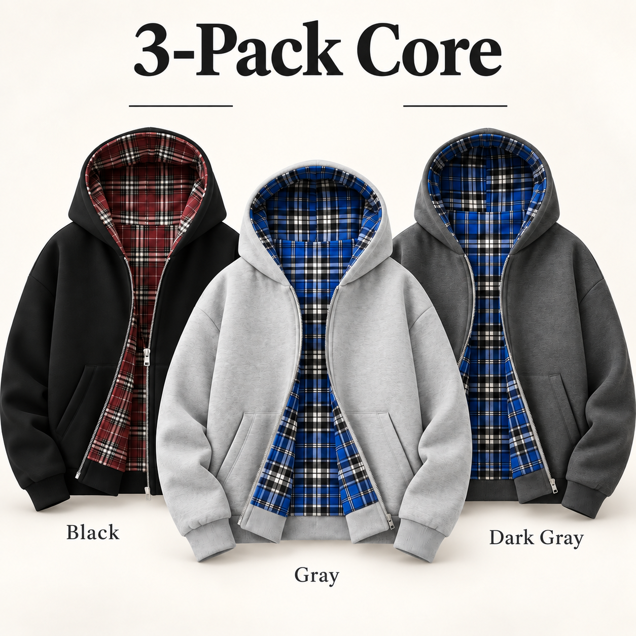 Three-pack Core in Black Gray and Dark Gray