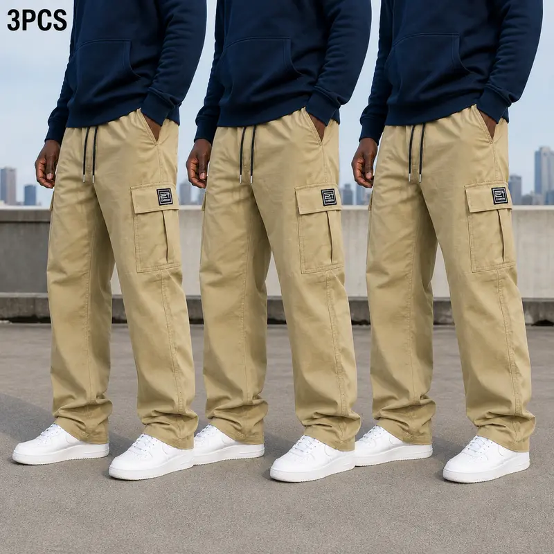 Men's loose-fit cargo pants 10 3pack khaki khaki khaki 20 99 webp
