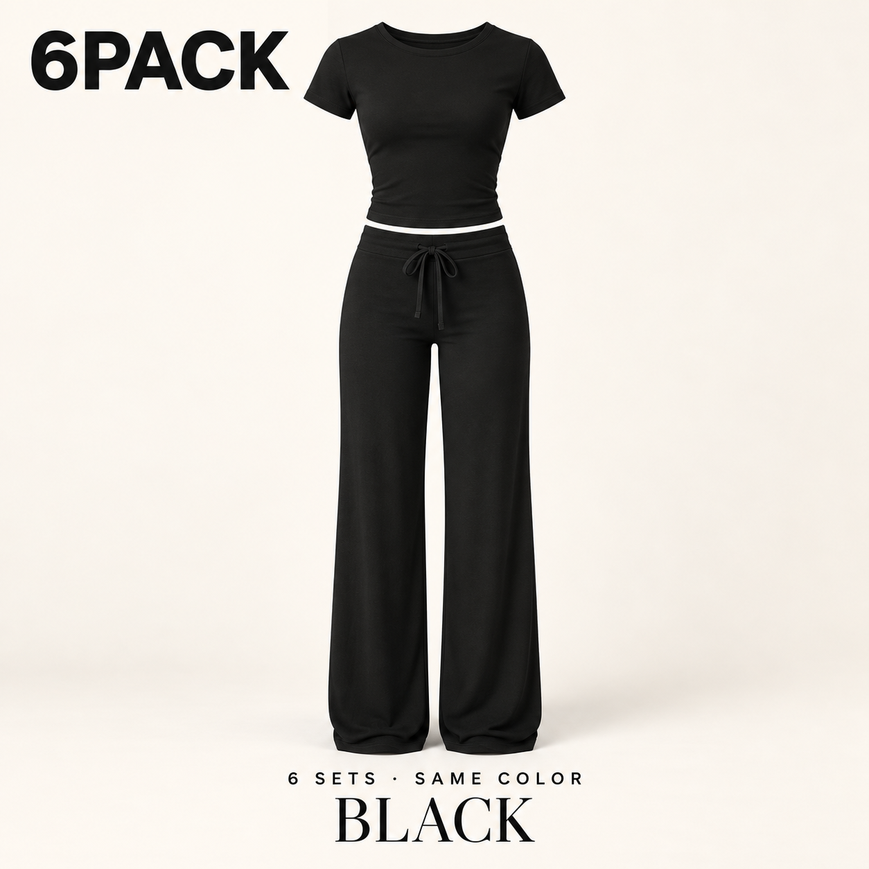 6PACK same-color Black women’s modal lounge sets