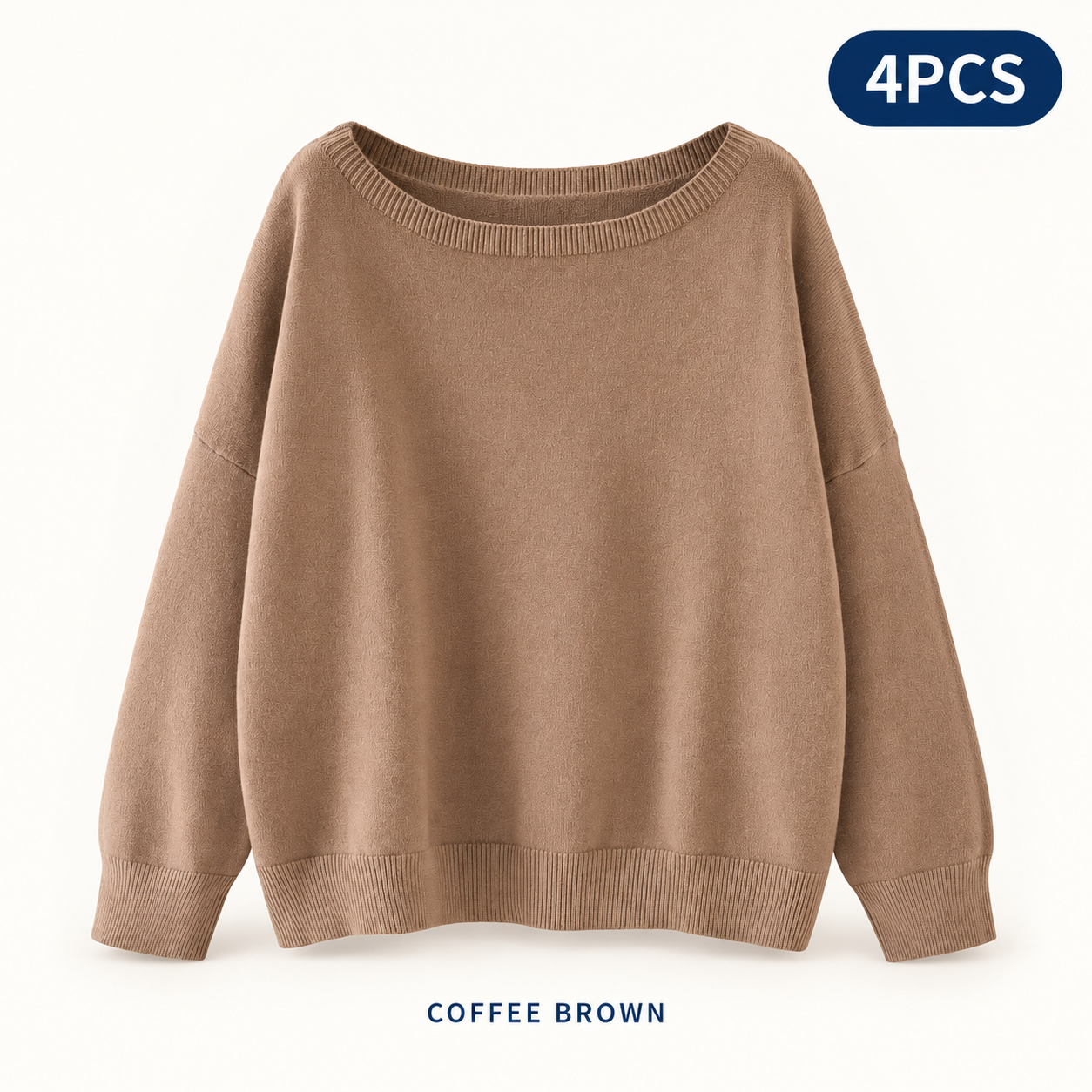 Coffee Brown same-color 4PCS women’s scoop-neck sweater pack