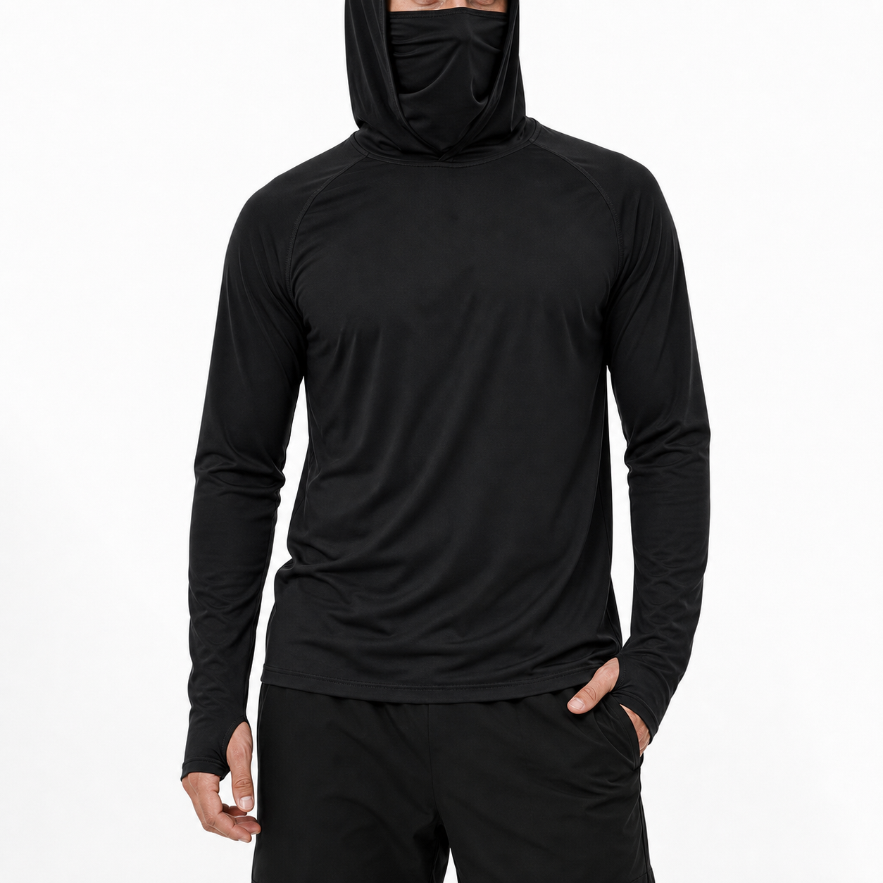 Men's hooded sun shirt black