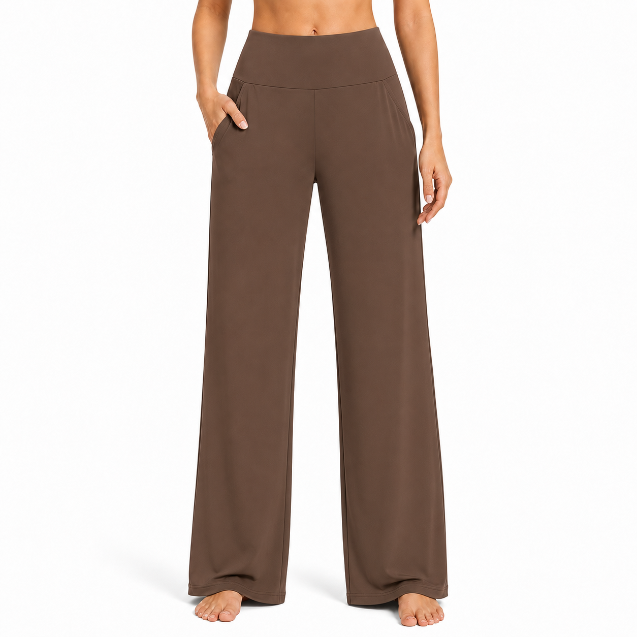 Mocha high-waist wide-leg casual pants