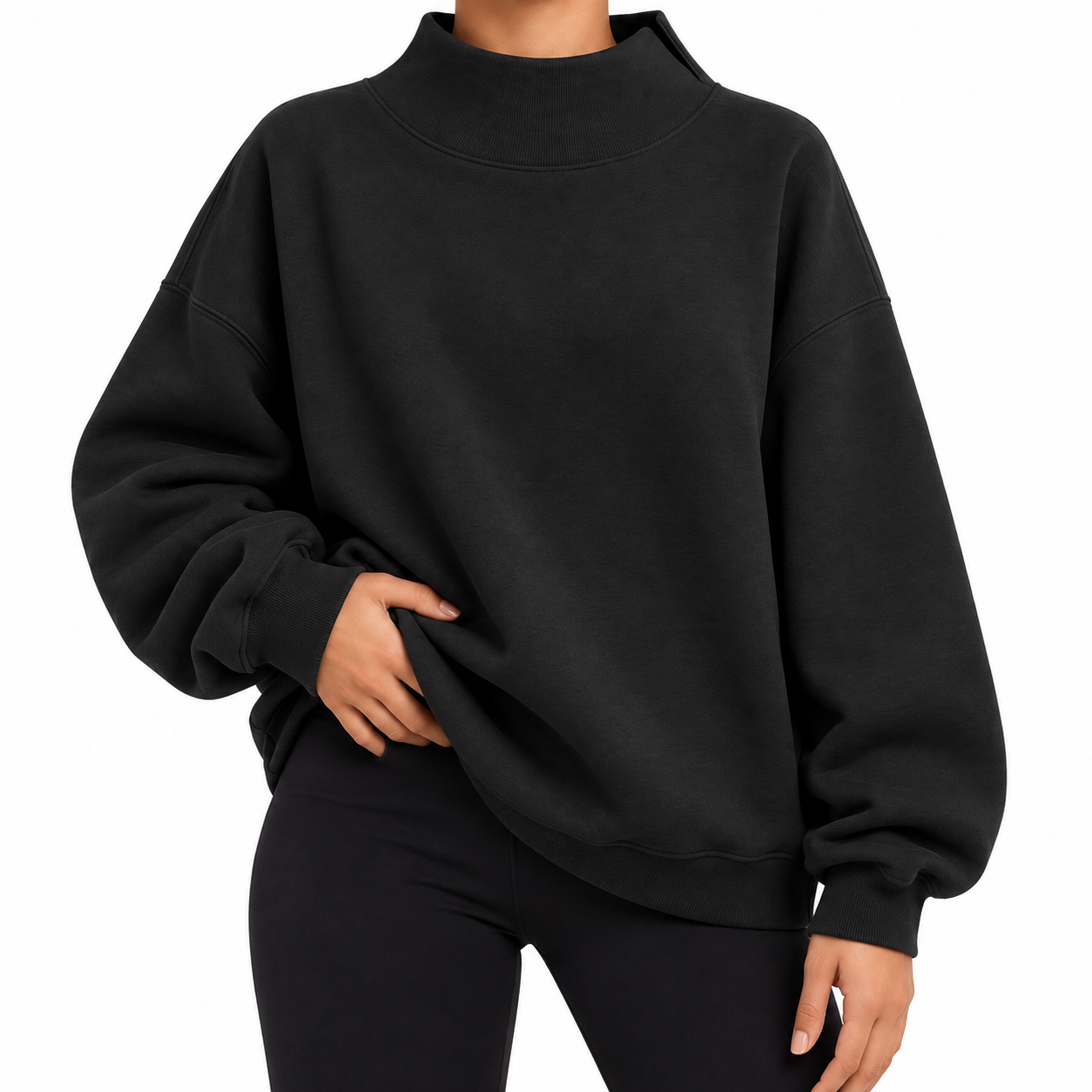 Women's Oversized Mock Neck Fleece-Lined Sweatshirt Multipack