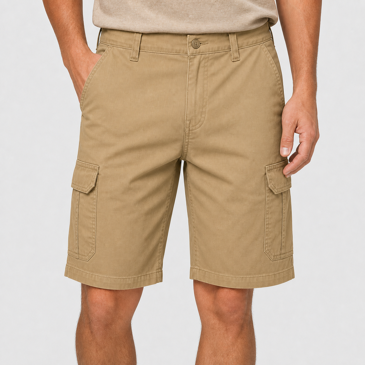 Men's classic stretch cargo shorts classic khaki color