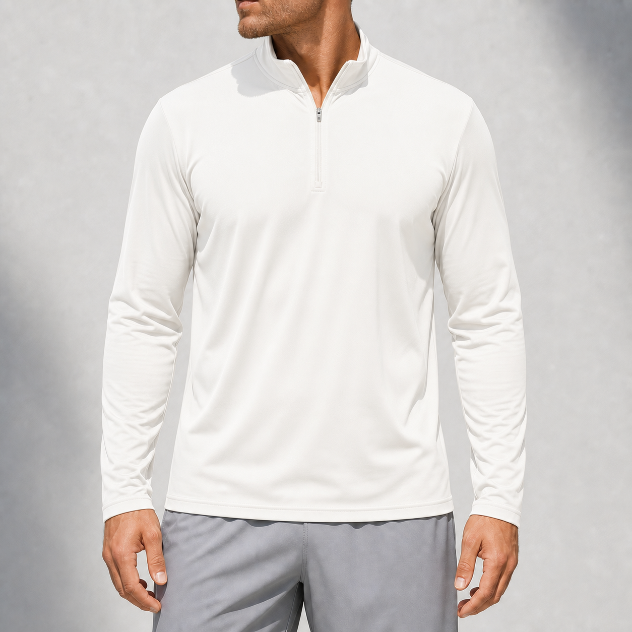 Men's 1/4 zip sun protection shirt white color