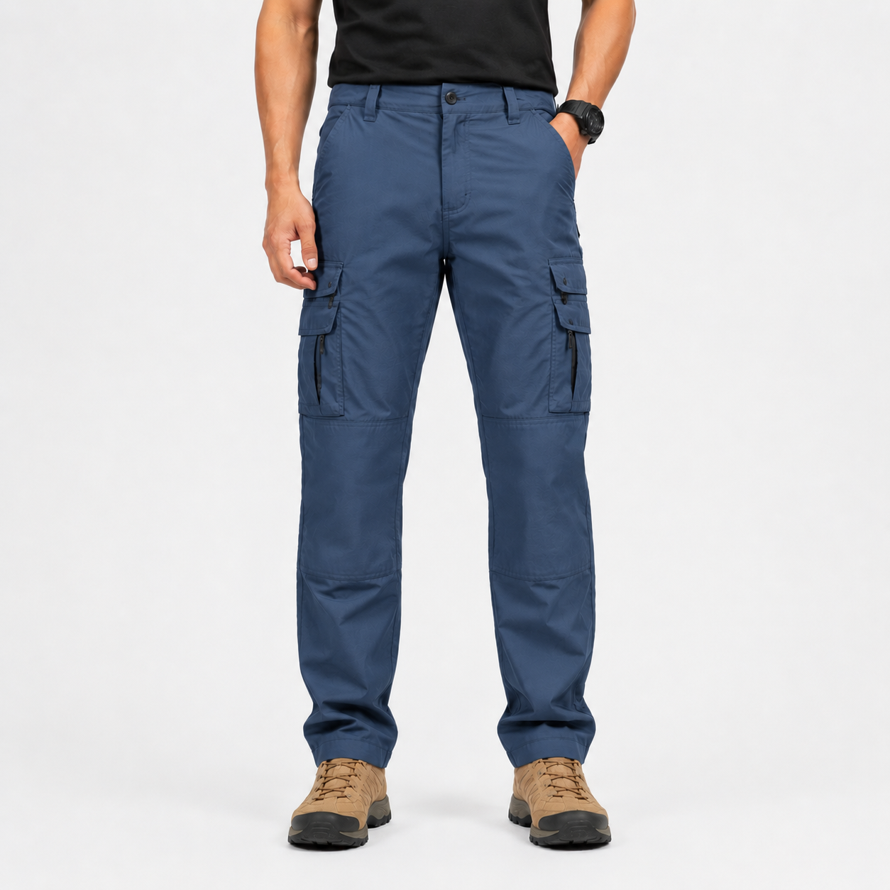 Blue men's tactical cargo work pants front view