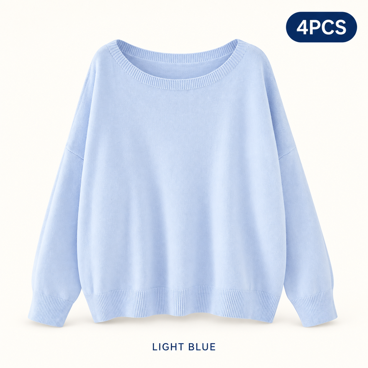 Light Blue same-color 4PCS women’s scoop-neck sweater pack