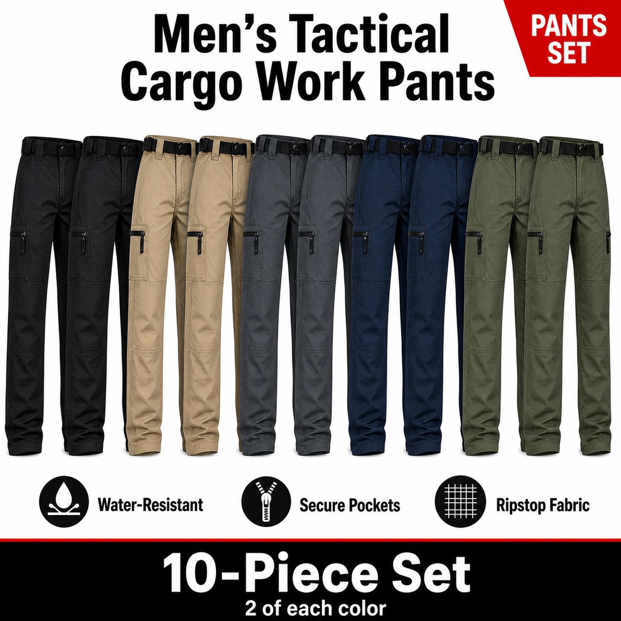 Men's Tactical Cargo Work Pants Multi-Pocket Ripstop Bundle