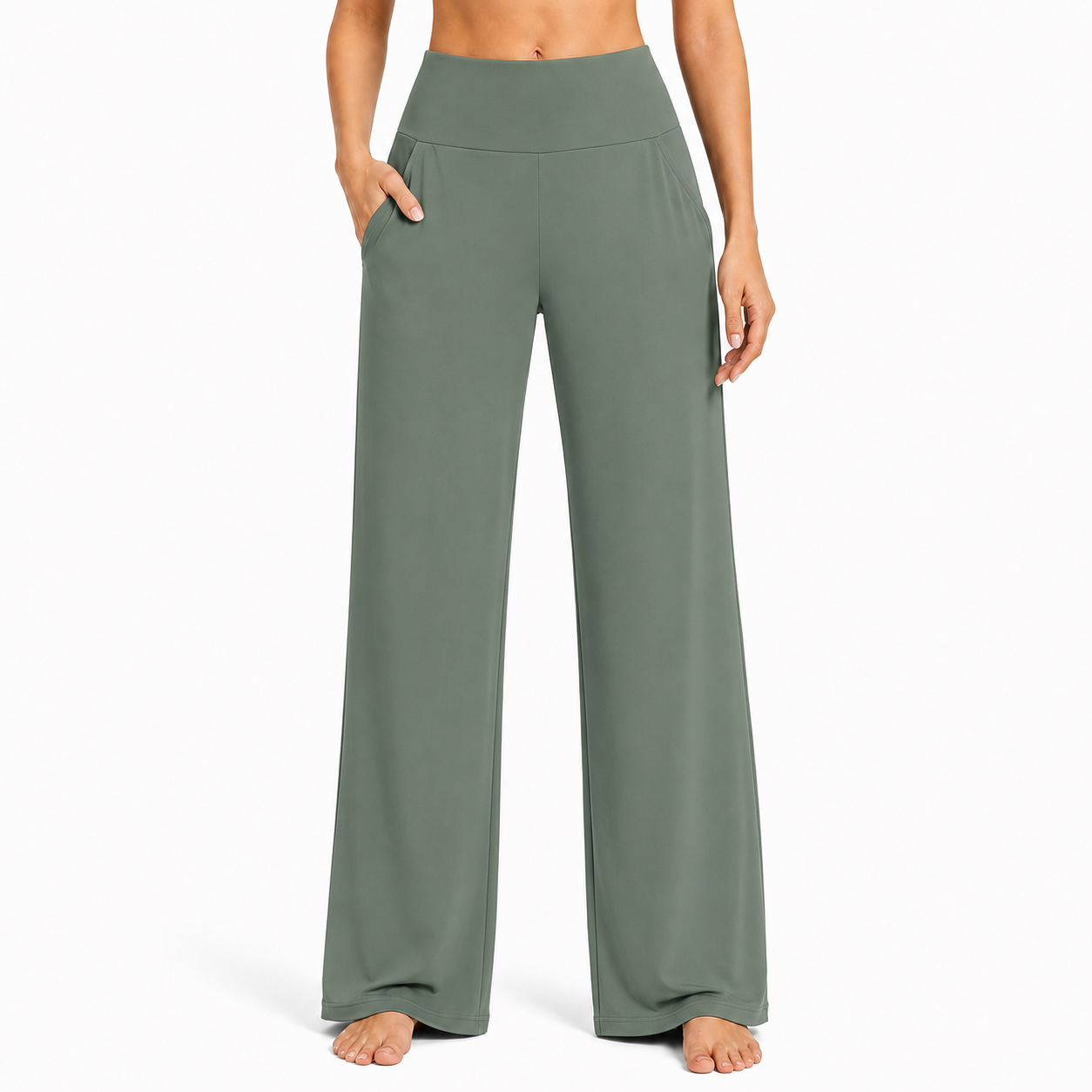 Grey Sage high-waist wide-leg casual pants
