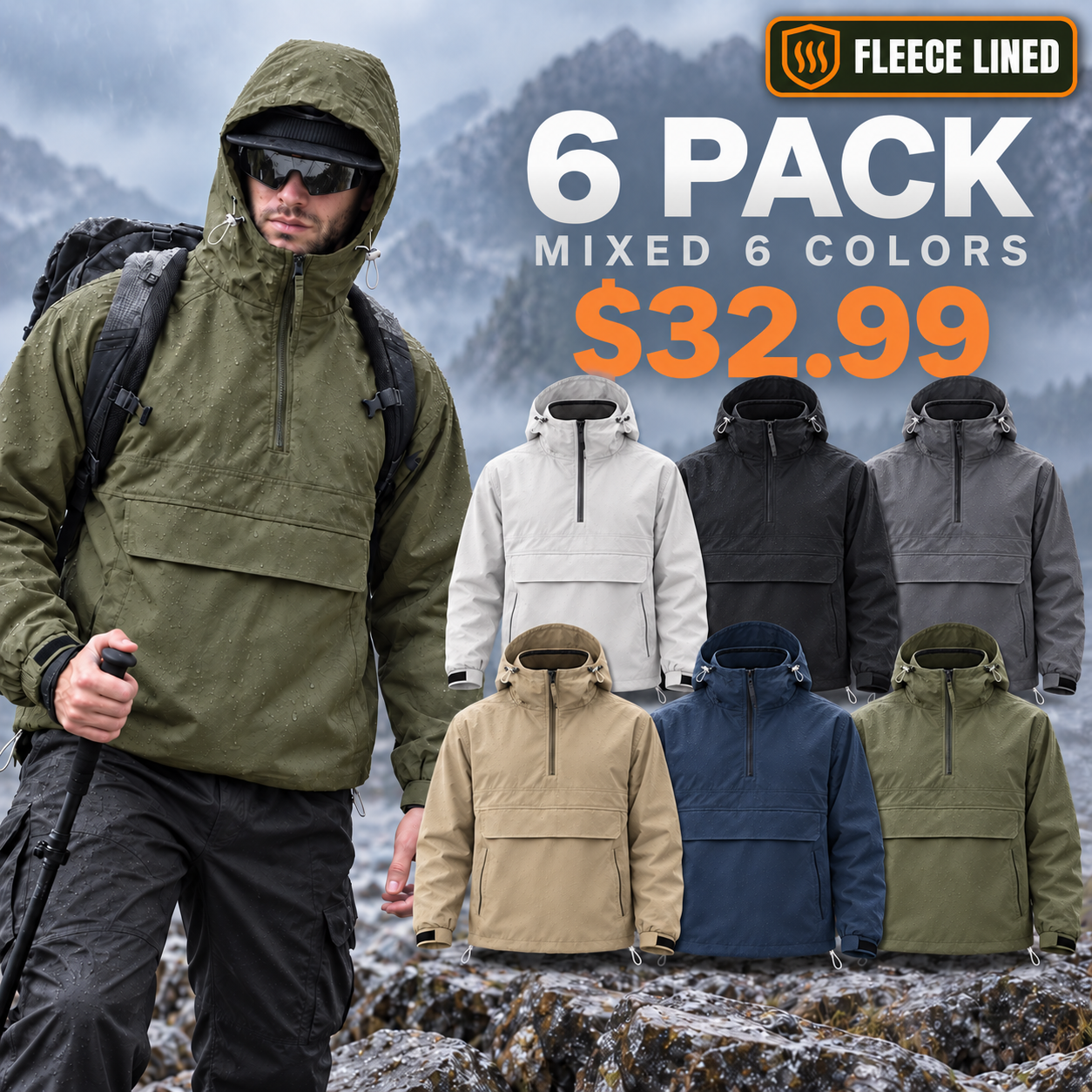 Fleece Lined 6 Pack men's utility jackets in six mixed colors