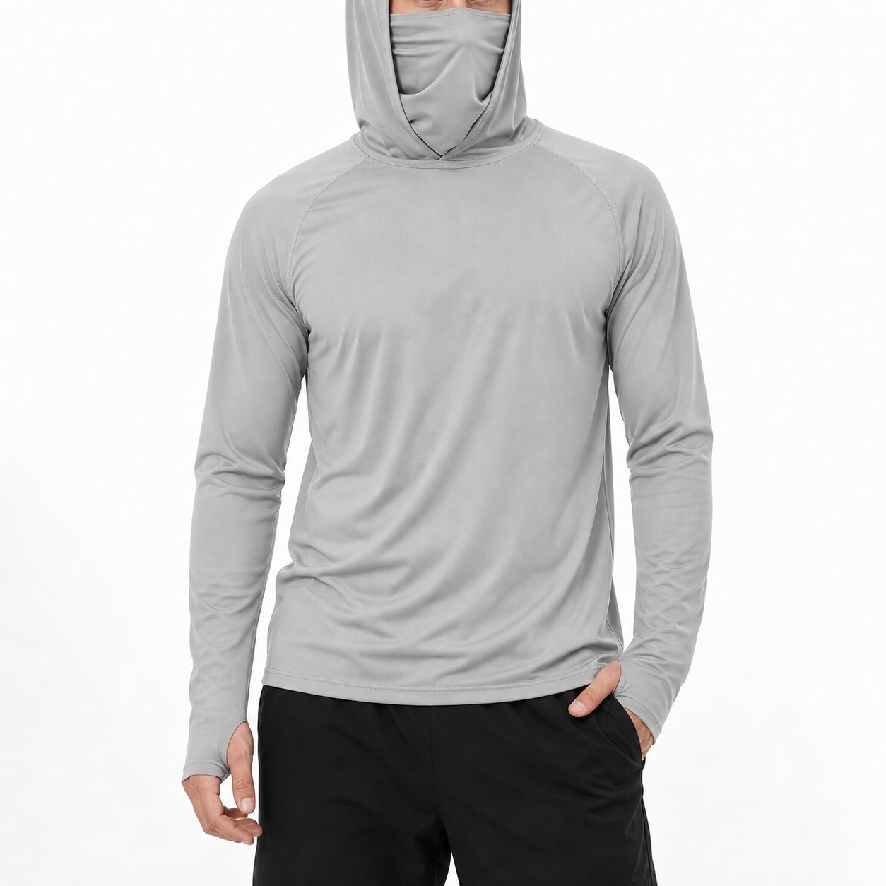 Men's hooded sun shirt light gray