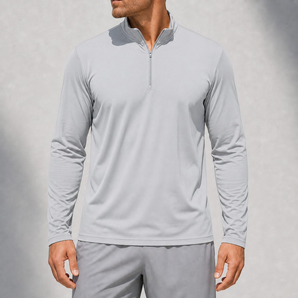Men's 1/4 zip sun protection shirt light grey color