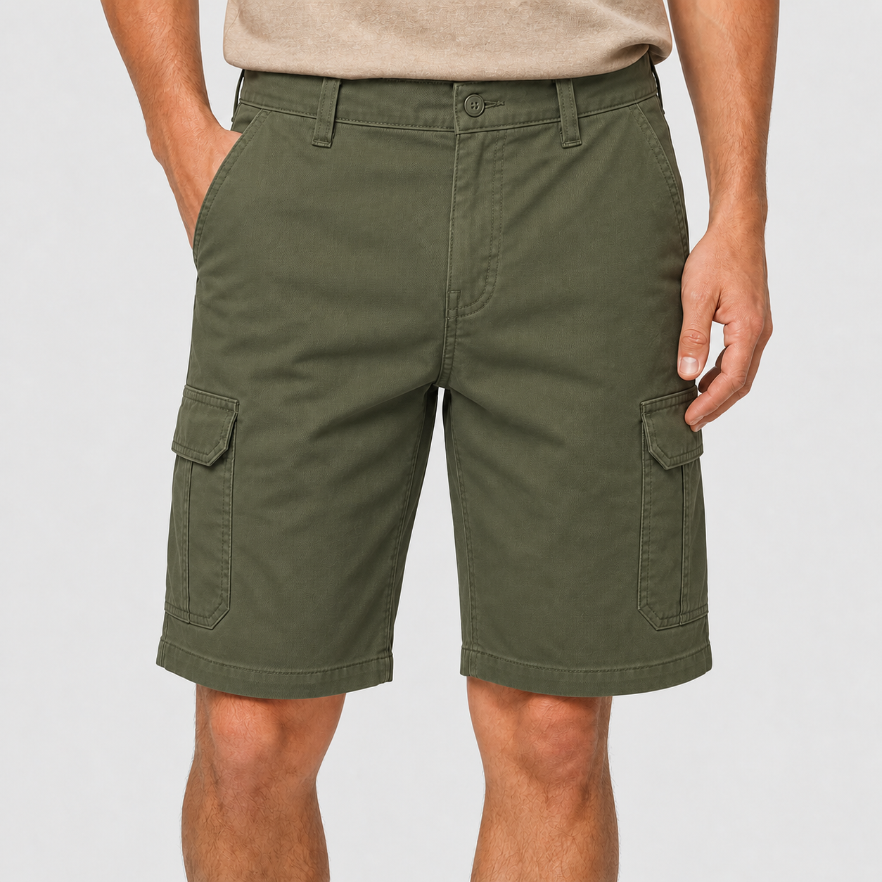Men's classic stretch cargo shorts olive green color