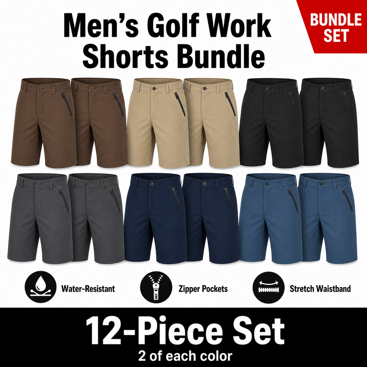 Men's 9-Inch Golf Work Shorts Bundle