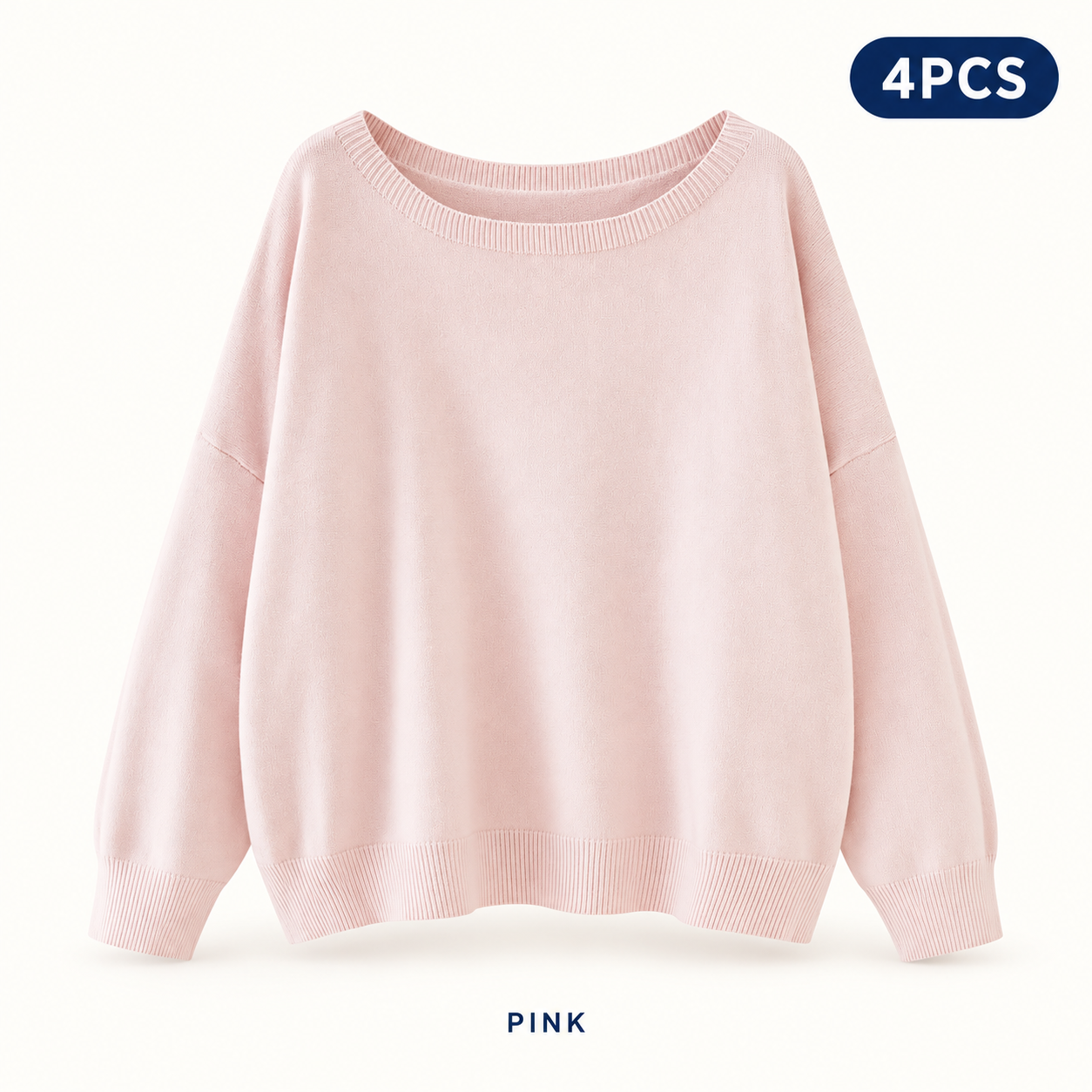 Pink same-color 4PCS women’s scoop-neck sweater pack