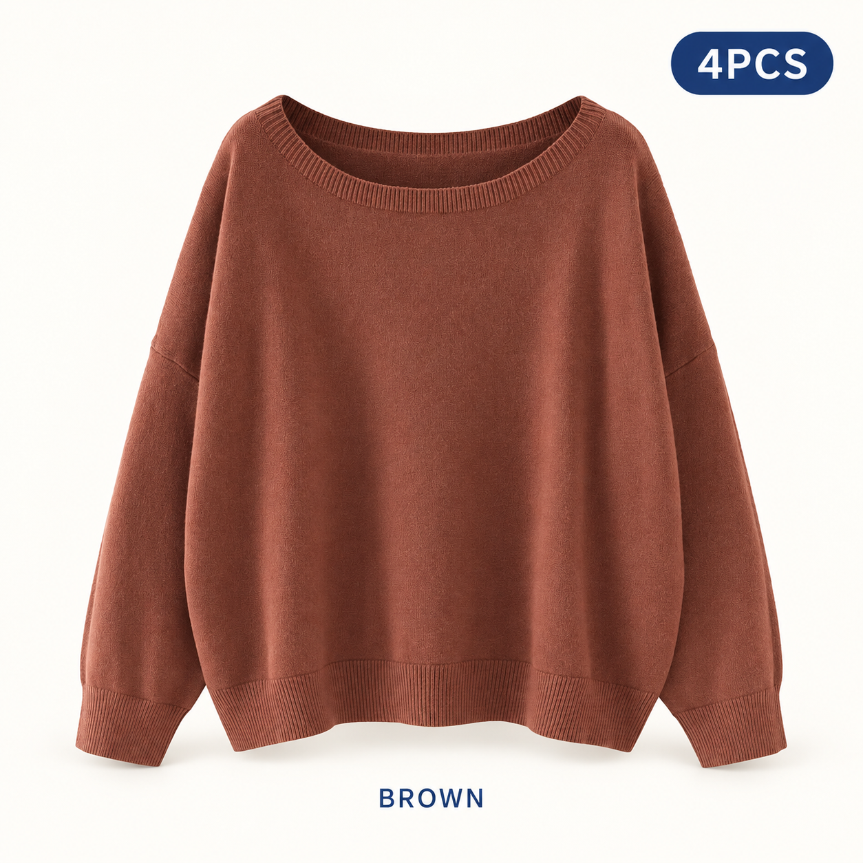 Brown same-color 4PCS women’s scoop-neck sweater pack