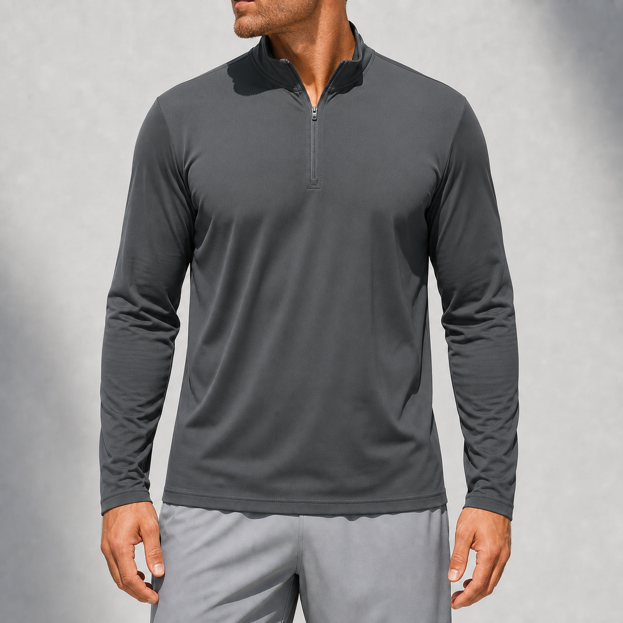 Men's 1/4 zip sun protection shirt dark grey color
