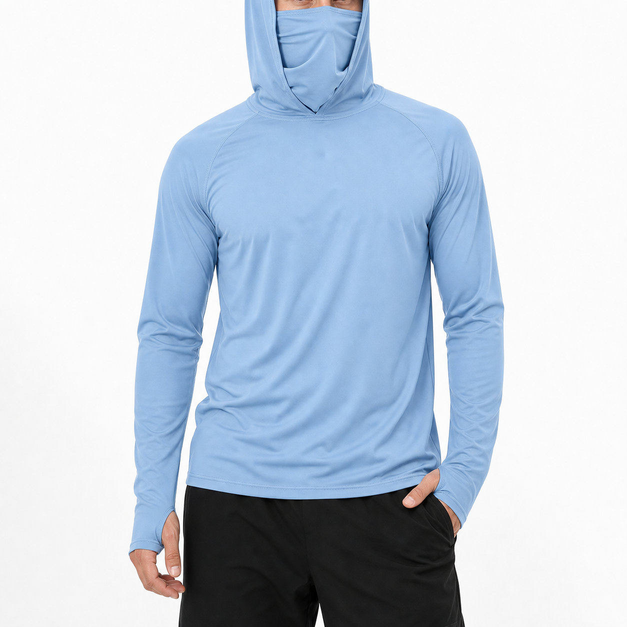 Men's hooded sun shirt sky blue