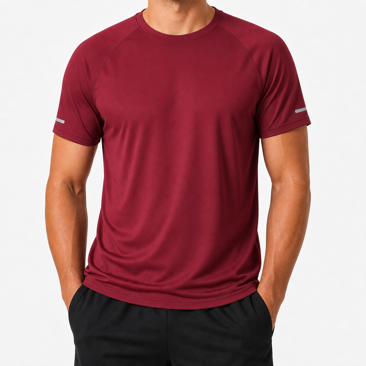 Men's reflective quick dry athletic tee wine red color