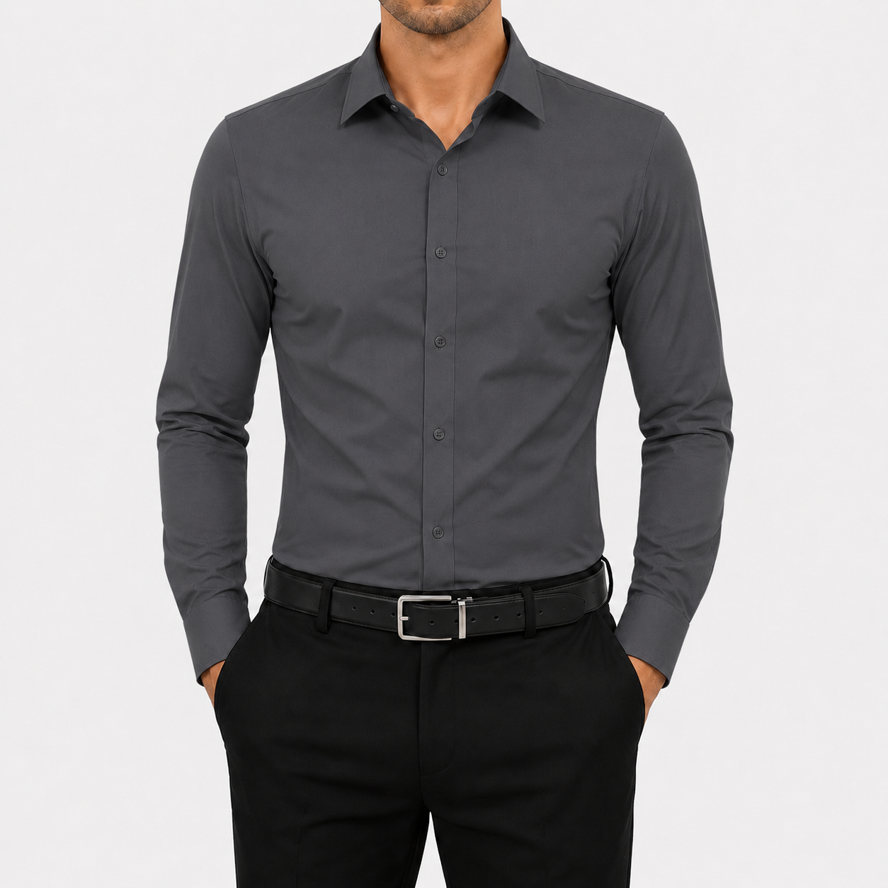 Charcoal Grey men's stretch dress shirt
