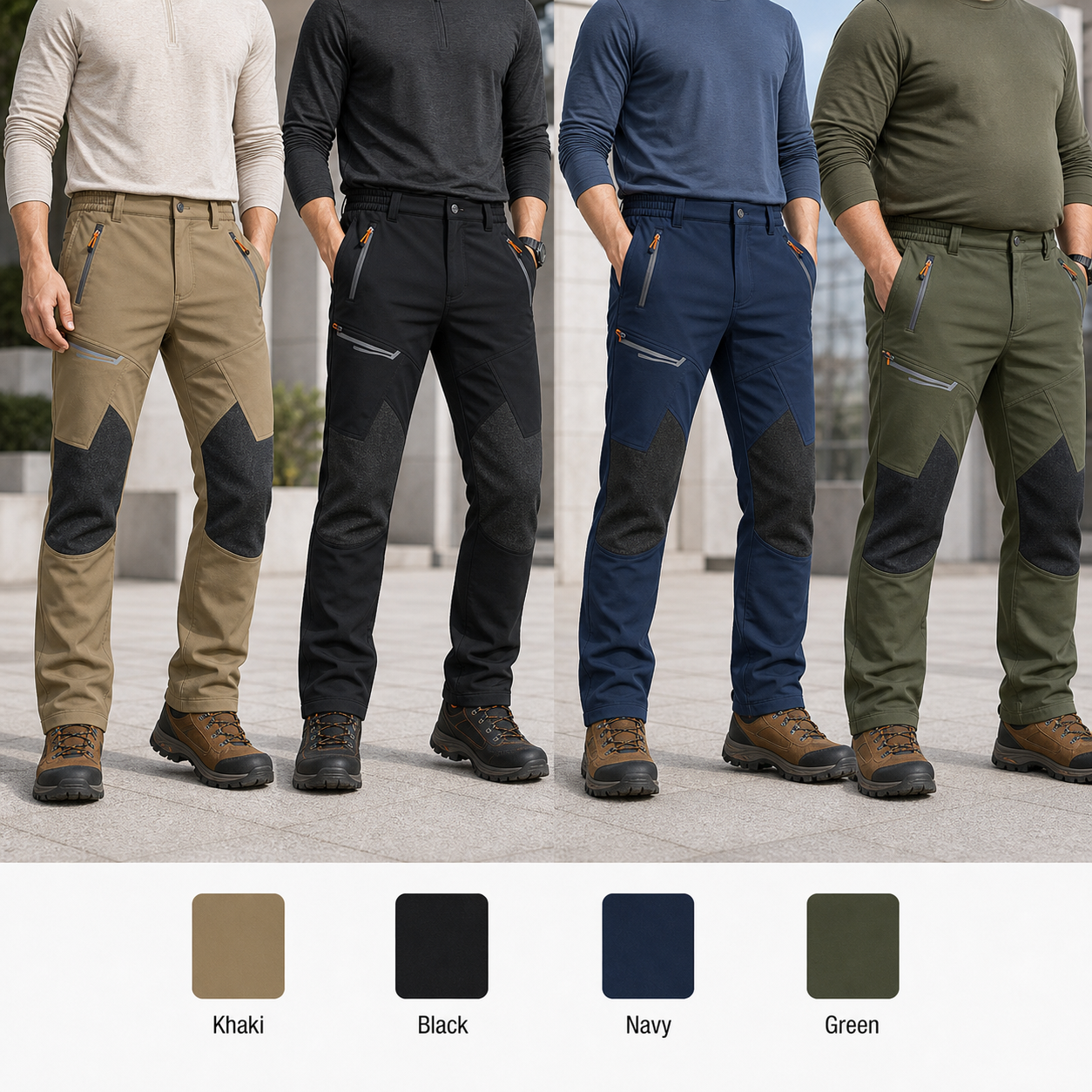 Model fit view in Khaki Black Navy and Green