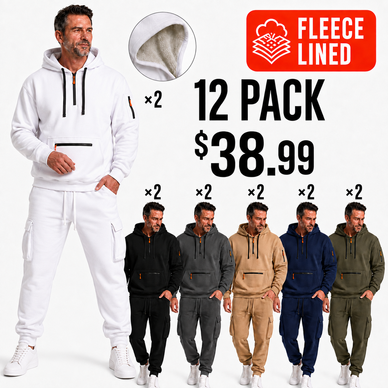 Fleece Lined Mixed 6 Colors 12 Pack, six colors with two sets per color, $38.99