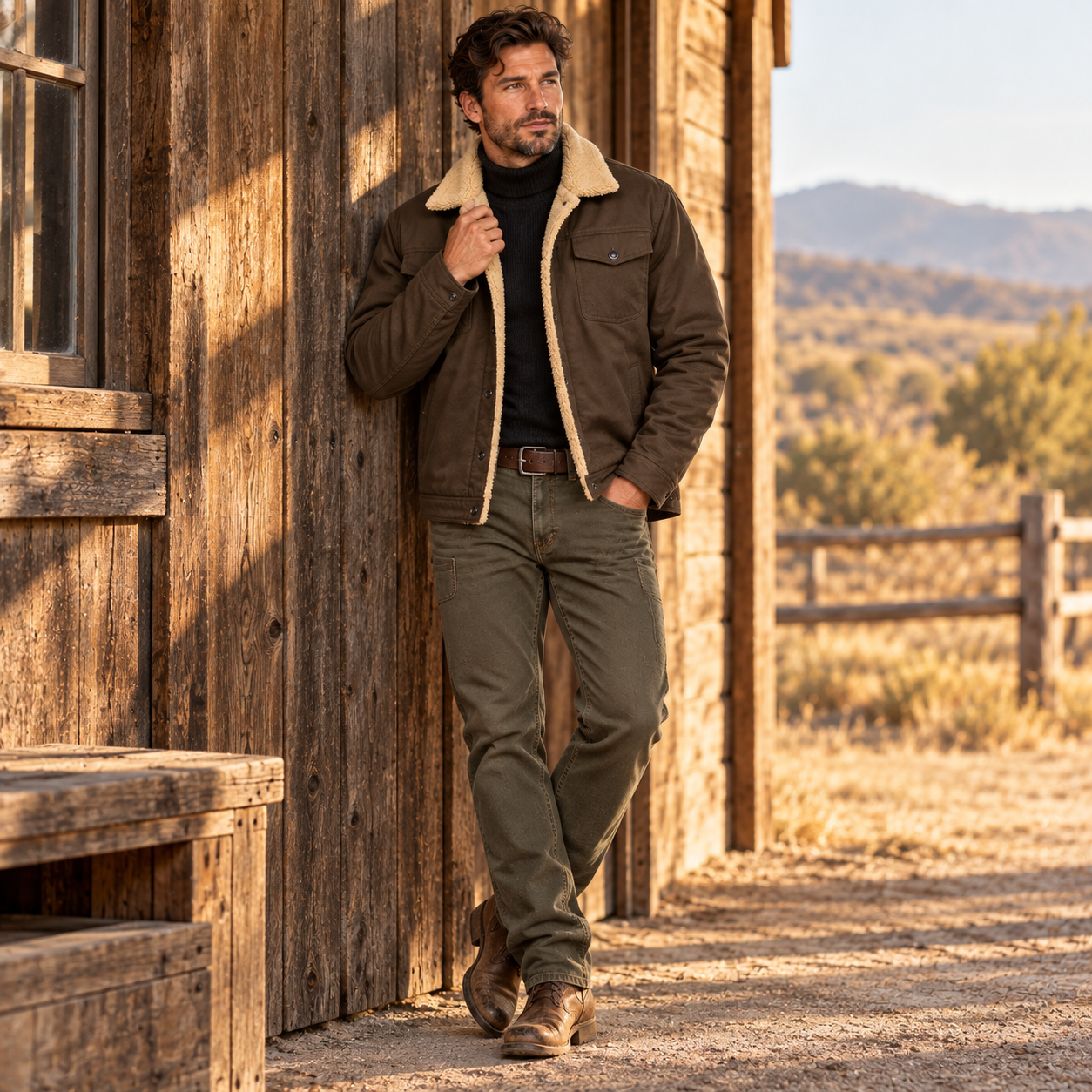Coffee sherpa-lined trucker jacket