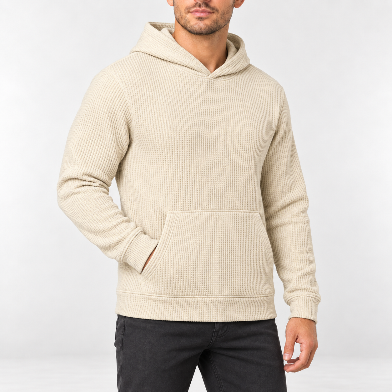 Men's Natural waffle knit pullover hoodie