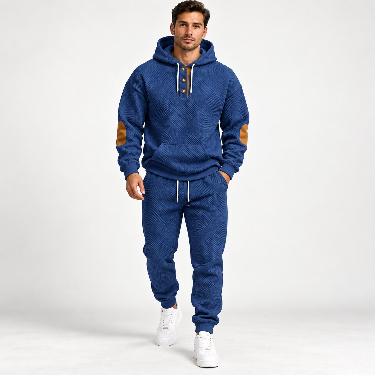 KRUIDA Men's 2-Piece Textured Hoodie Tracksuit - single treasure blue