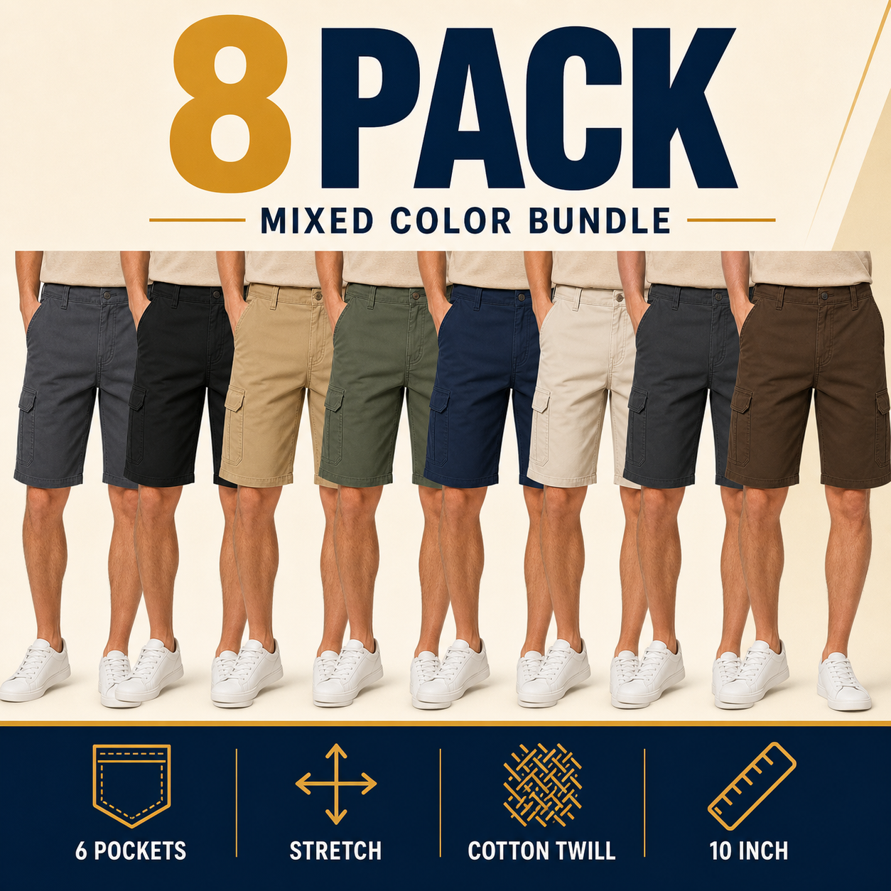 Men's Classic Stretch Cargo Shorts Bundle