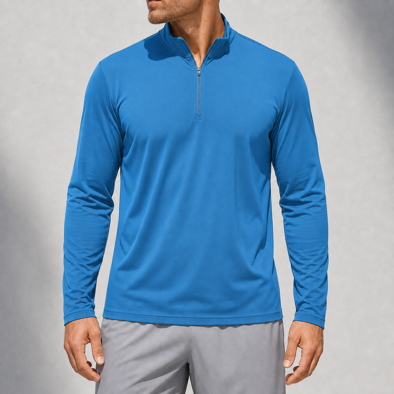 Men's 1/4 zip sun protection shirt azure blue color