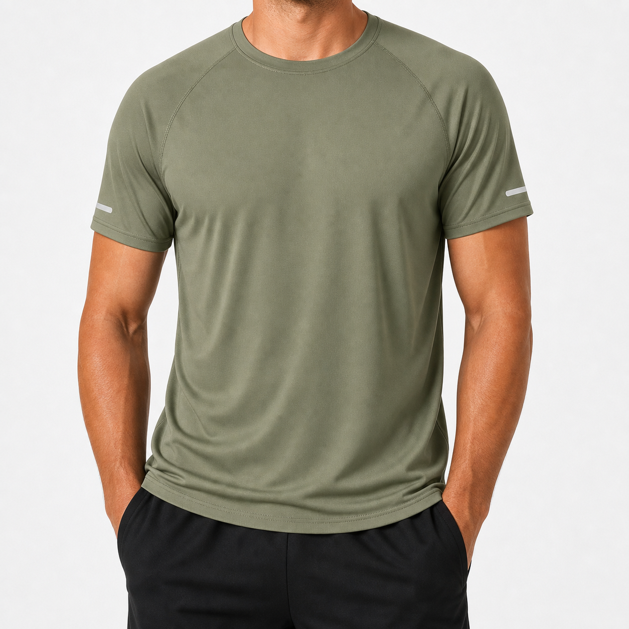 Men's reflective quick dry athletic tee olive green color