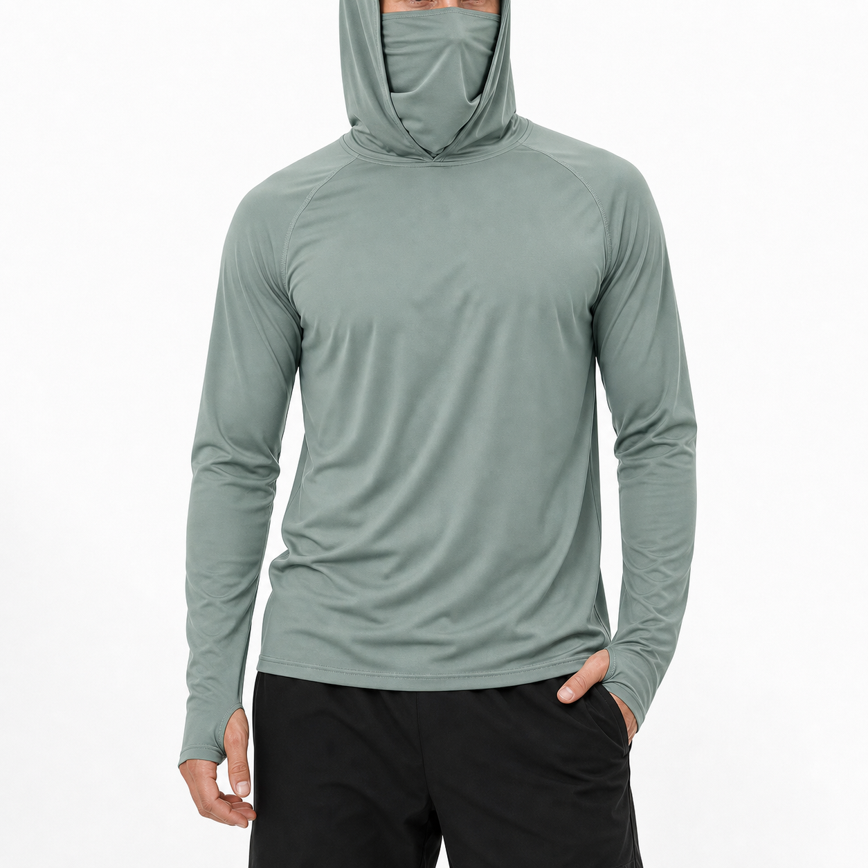 Men's hooded sun shirt sage green