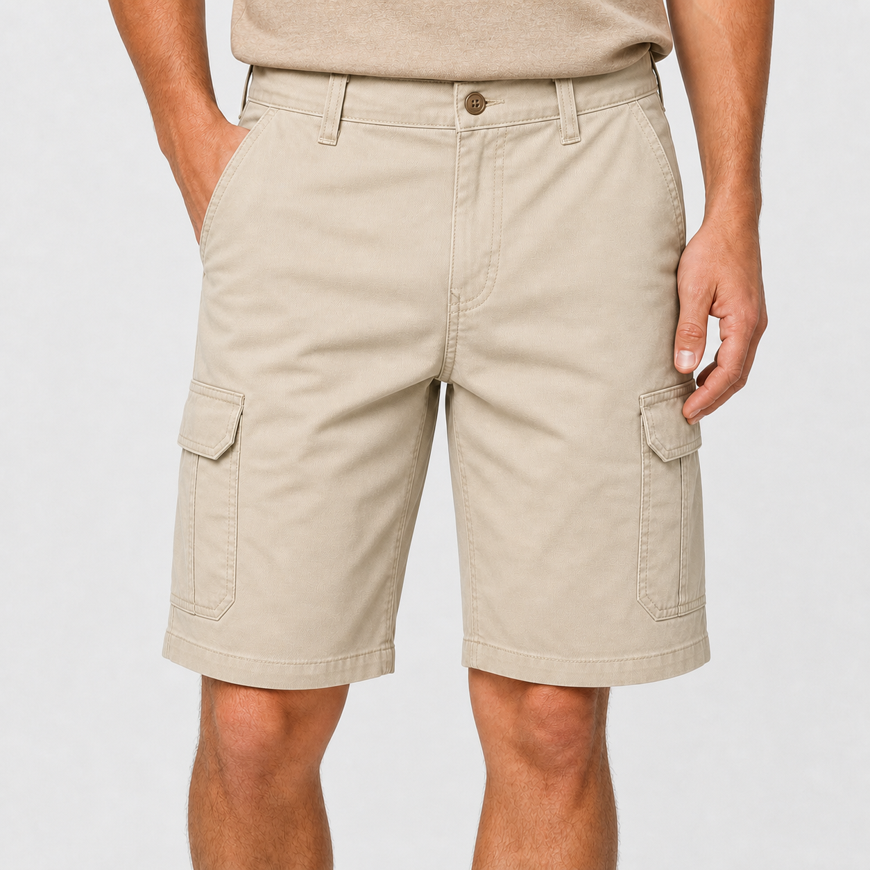 Men's classic stretch cargo shorts stone beige color