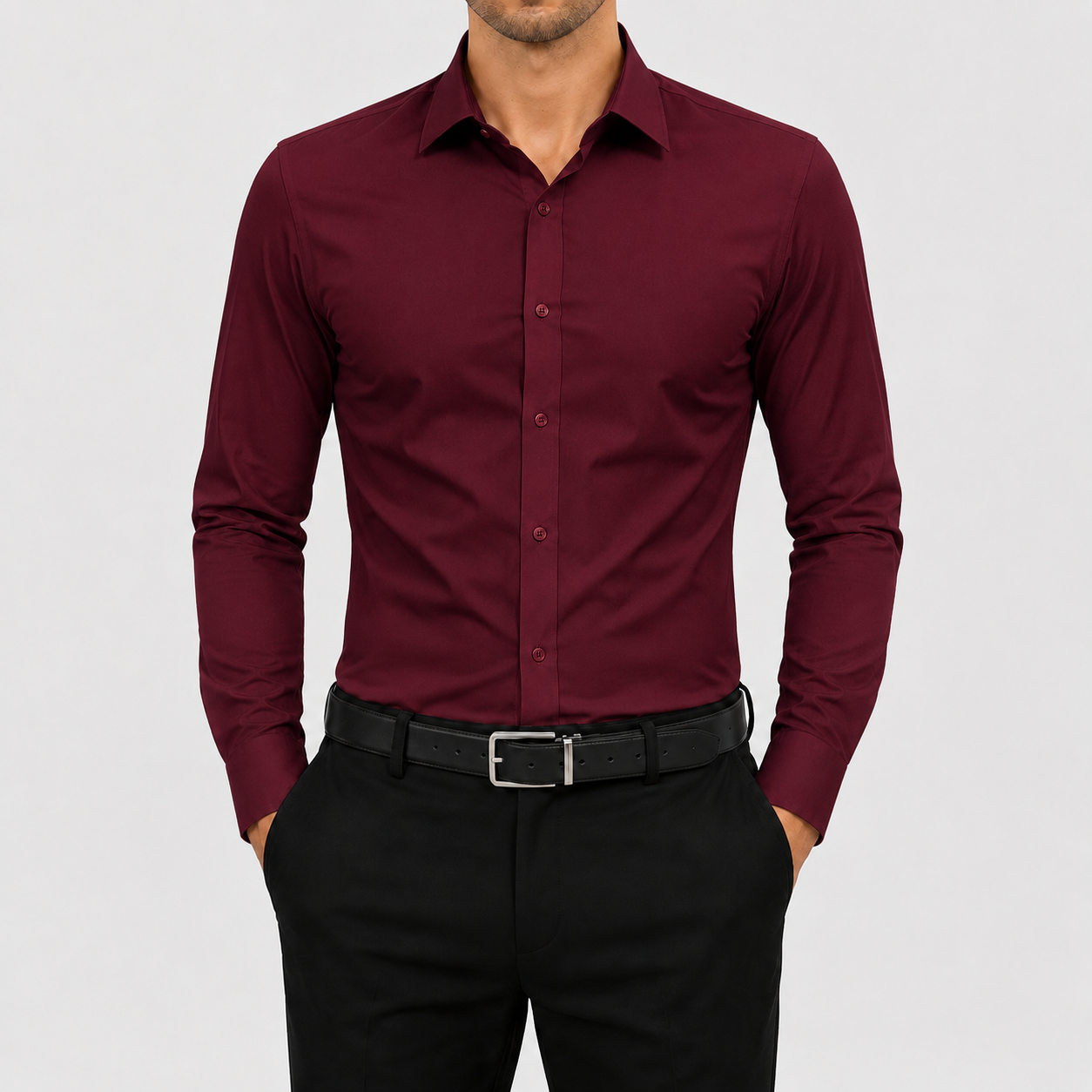 Burgundy men's stretch dress shirt